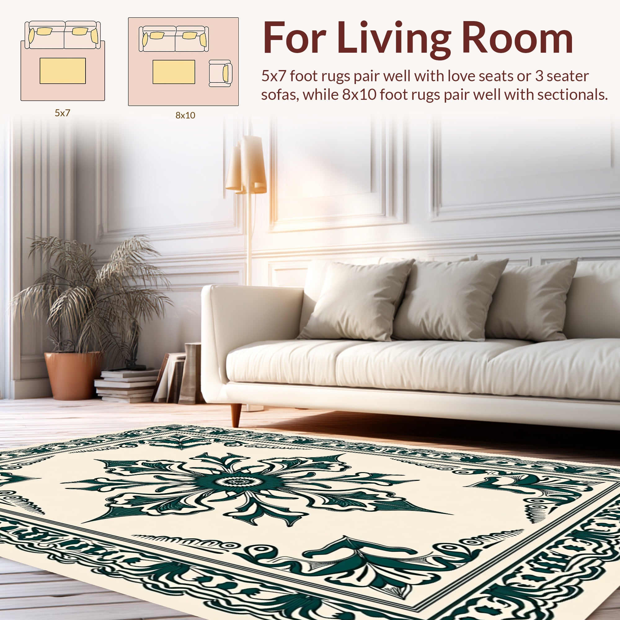 Ornate Teal Floral Mandala Tile Design Rug