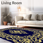 Ornate Yellow Floral Scrollwork Design Rug