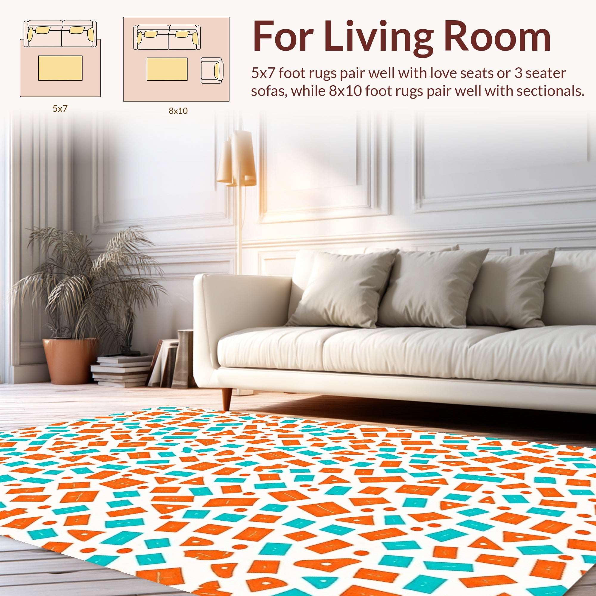 Playful Orange Teal Geometric Shapes Rug