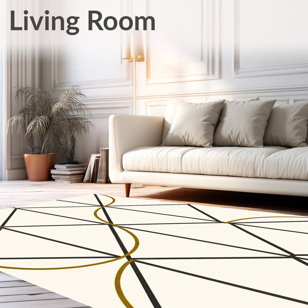 Geometric Black Gold Abstract Lines Rug