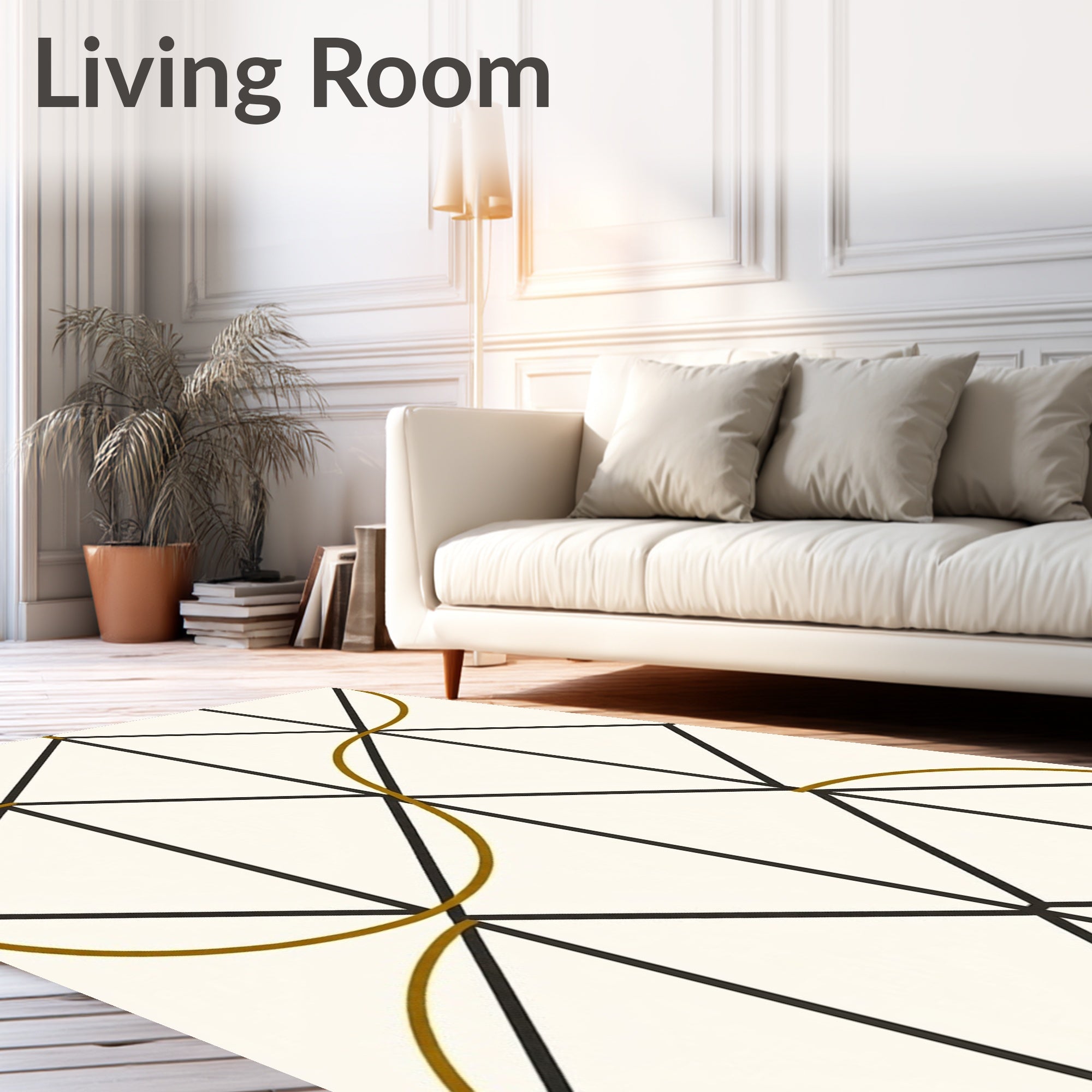 Geometric Black Gold Abstract Lines Rug