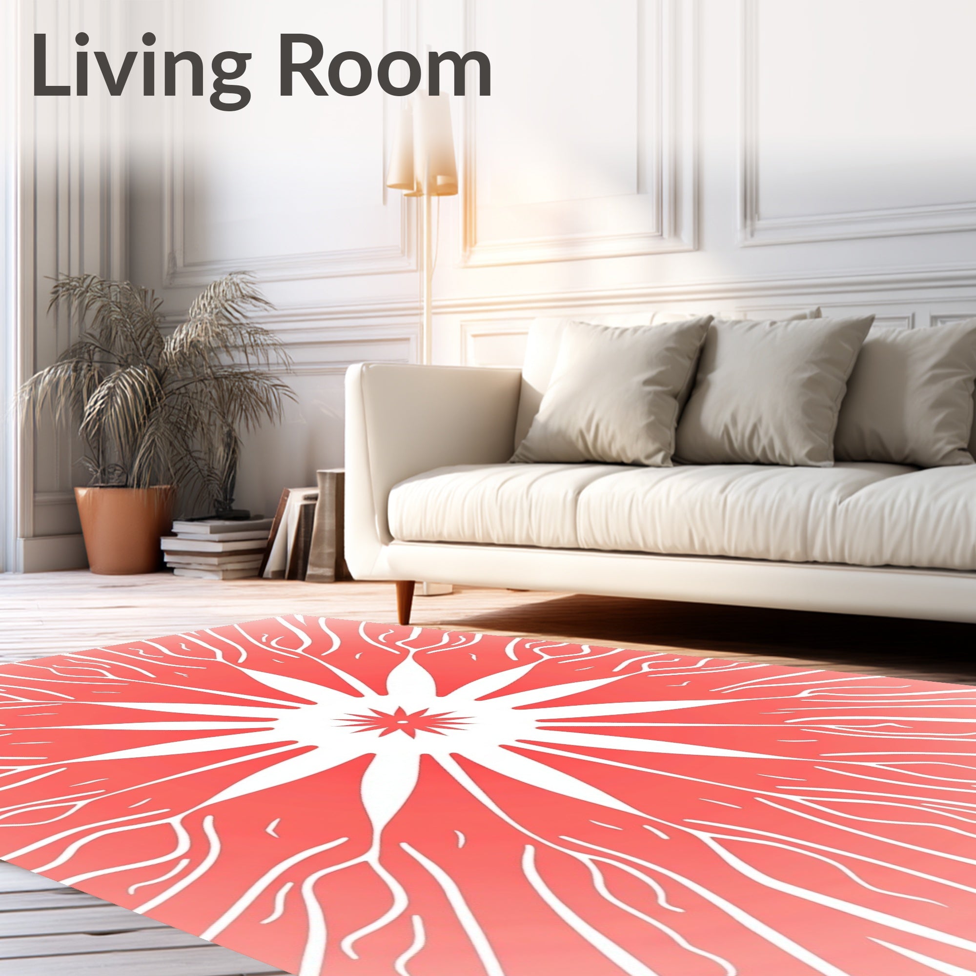 Radiant Geometric Starburst Coral Pattern Rug
