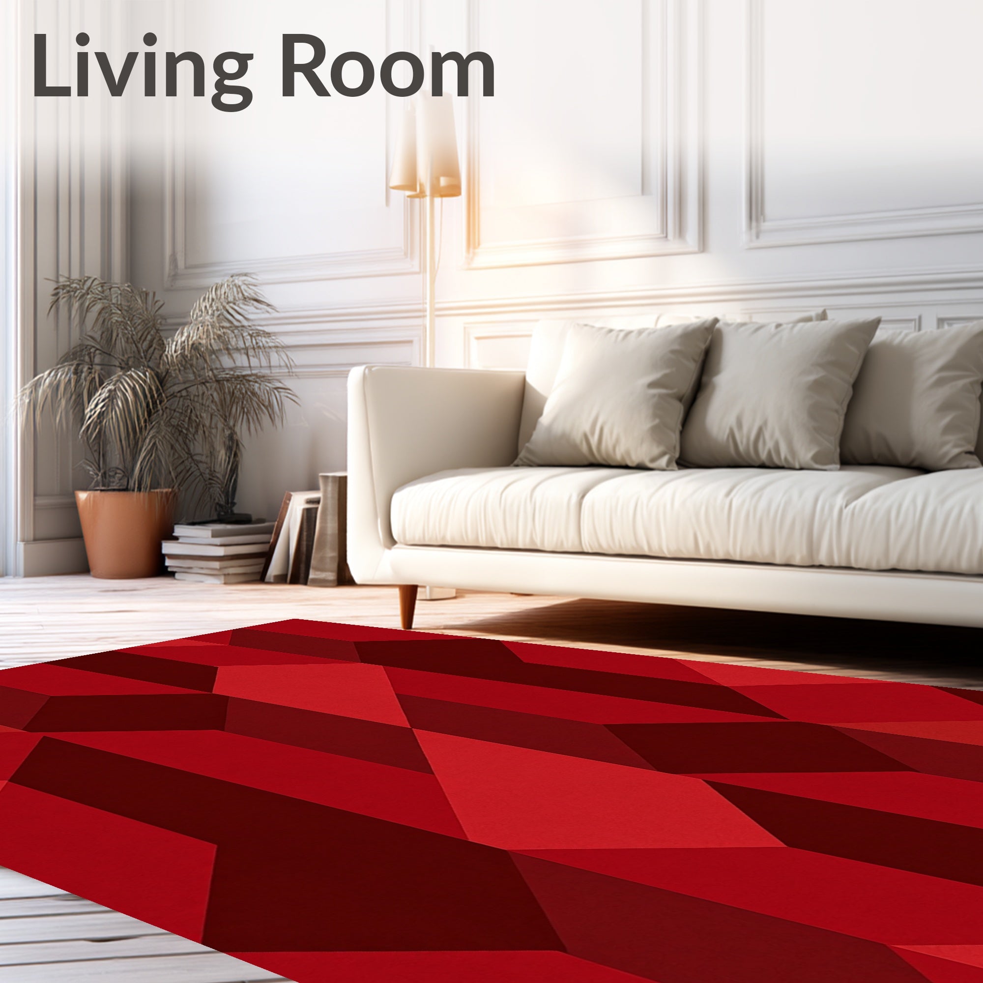 Bold Red Geometric Cubes Design Rug