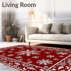 Crimson Snowflake Flourish Pattern Rug