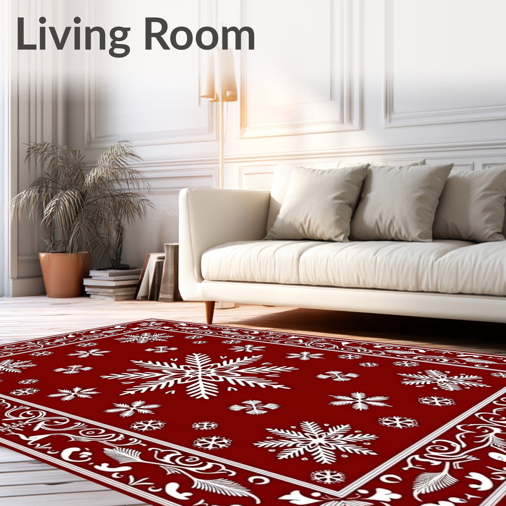 Crimson Snowflake Flourish Pattern Rug