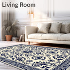 Classic Blue Ivory Floral Medallion Rug
