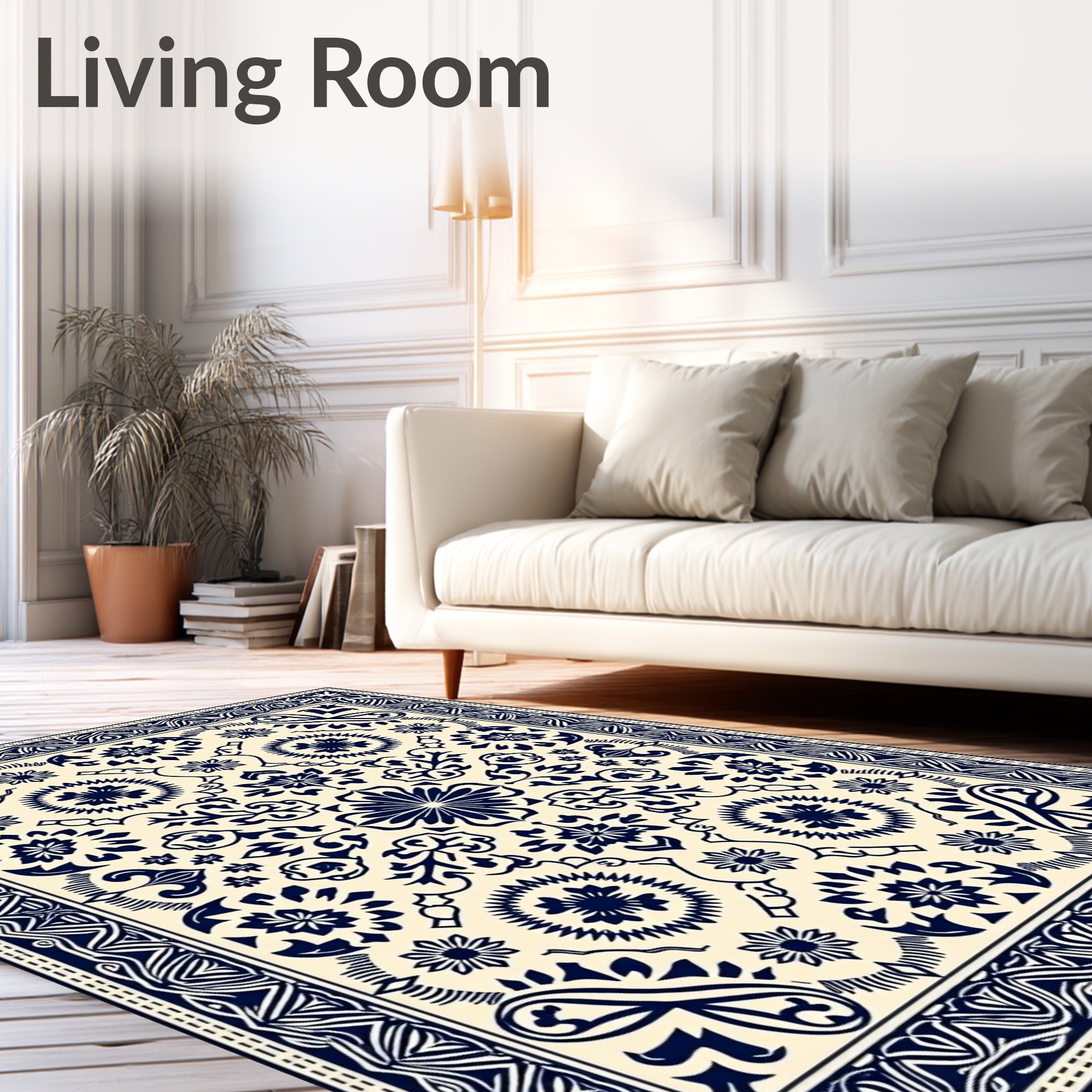Classic Blue Ivory Floral Medallion Rug