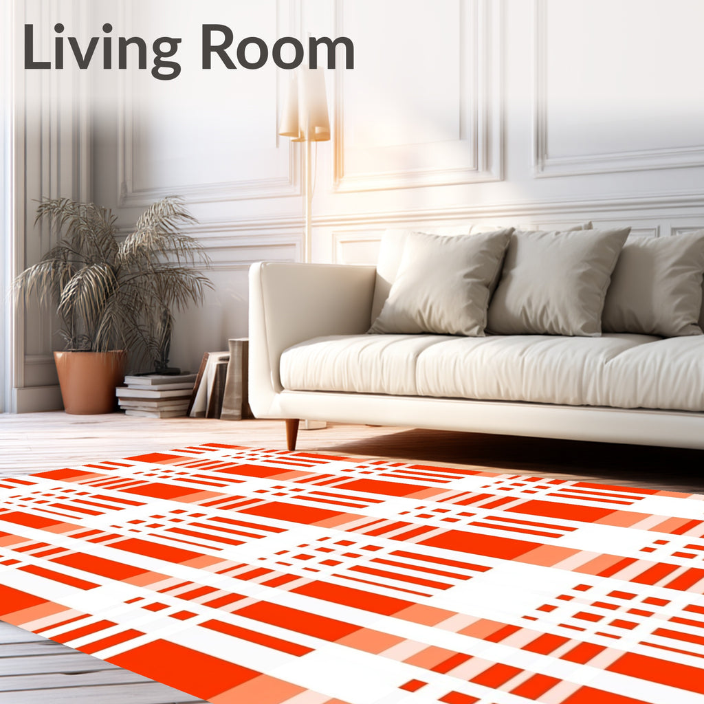 Bright Orange White Plaid Pattern Rug
