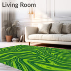 Vibrant Green Wavy Swirl Design Rug