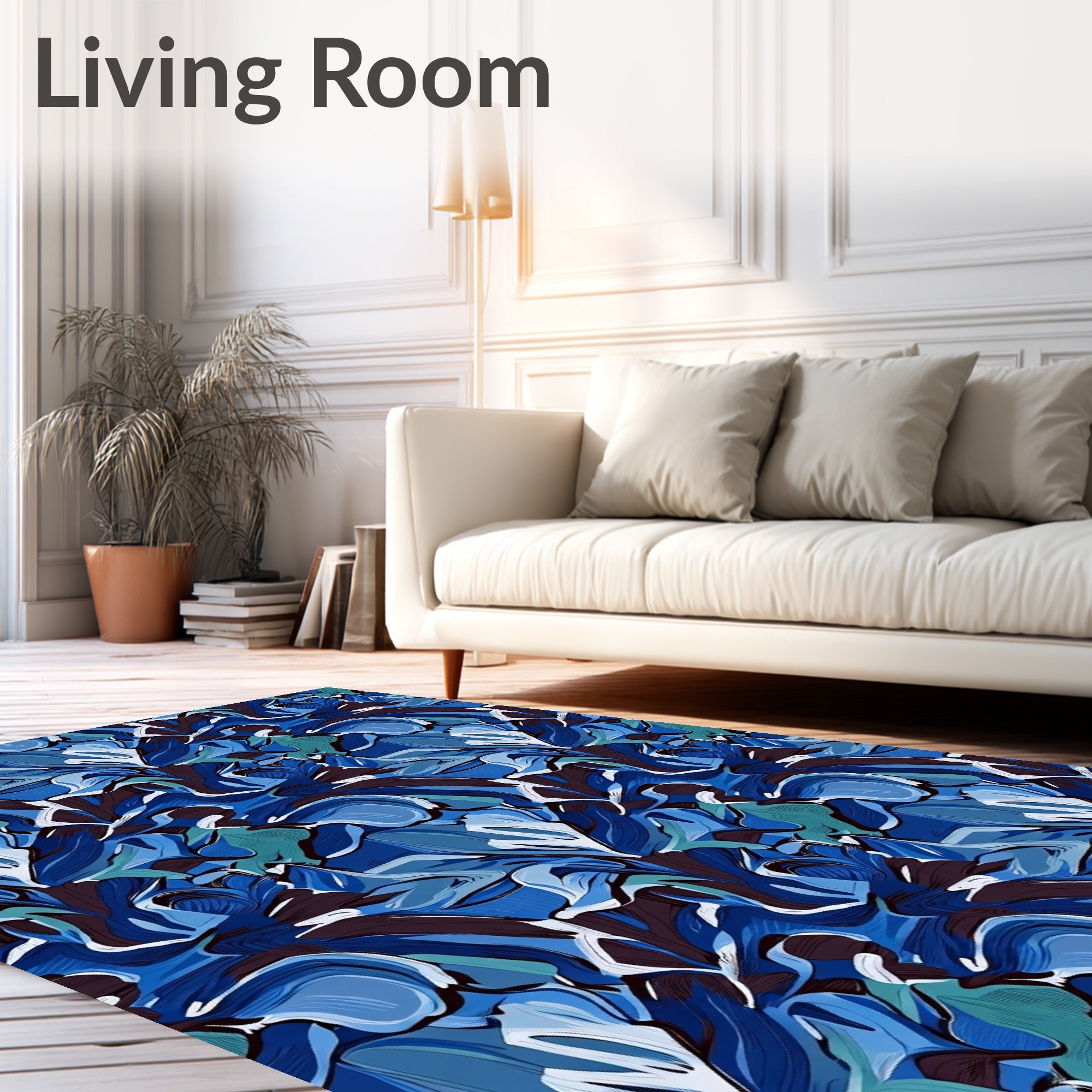 Abstract Blue Floral Swirl Design Rug