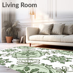 Green Floral Medallion Swirl Pattern Rug