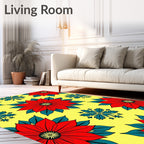 Bold Red Floral Snowflakes Pattern Rug