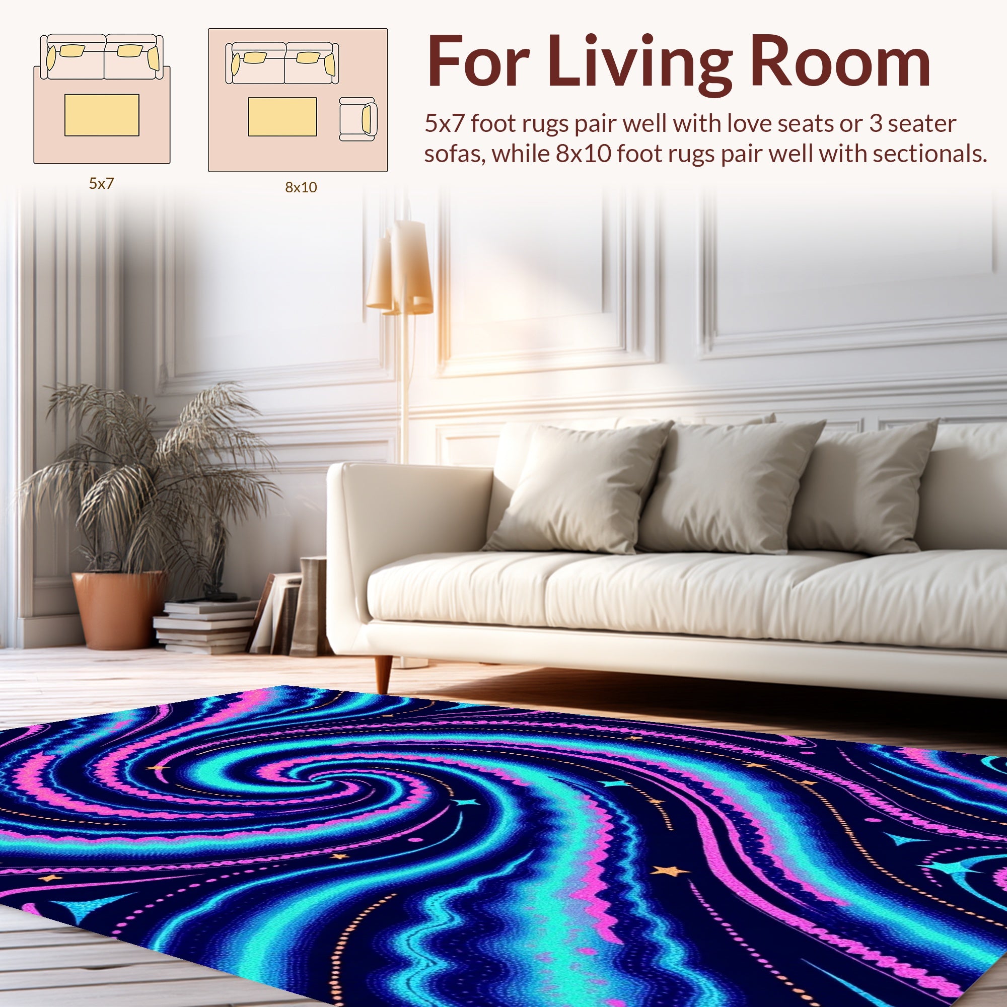 Cosmic Swirl Pattern with Stars Rug