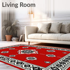 Intricate Geometric Red Black Design Rug