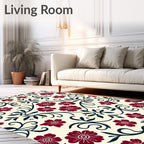 Dark Red Floral Scroll Pattern Rug