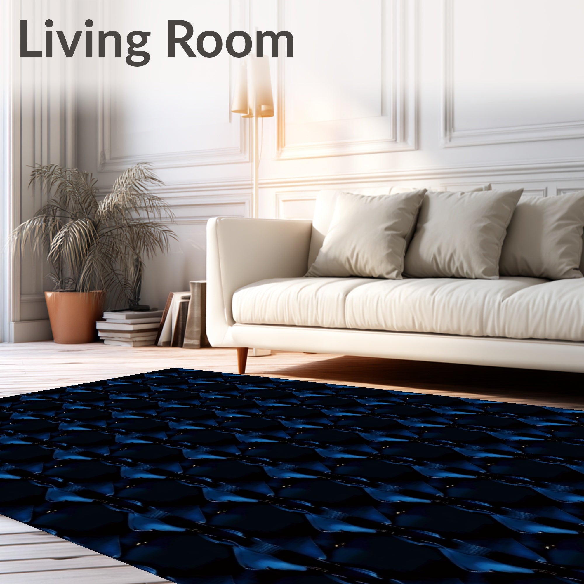 Deep Blue Glossy Diamond Pattern Rug