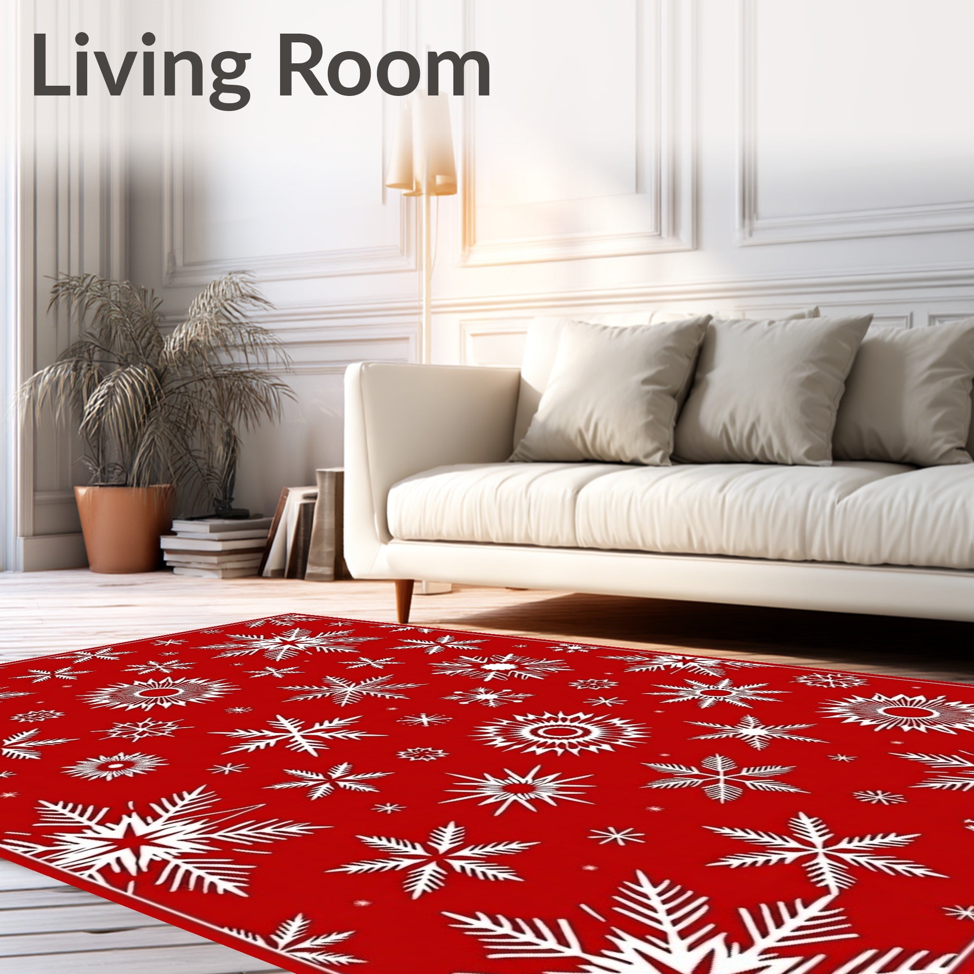 Red Snowflake Pattern Festive Design Rug