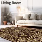 Golden Floral Motif Dark Background Rug