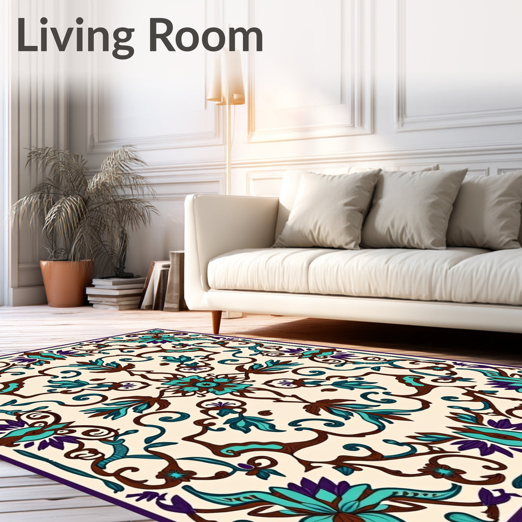 Ornate Floral Vine Medallion Pattern Rug