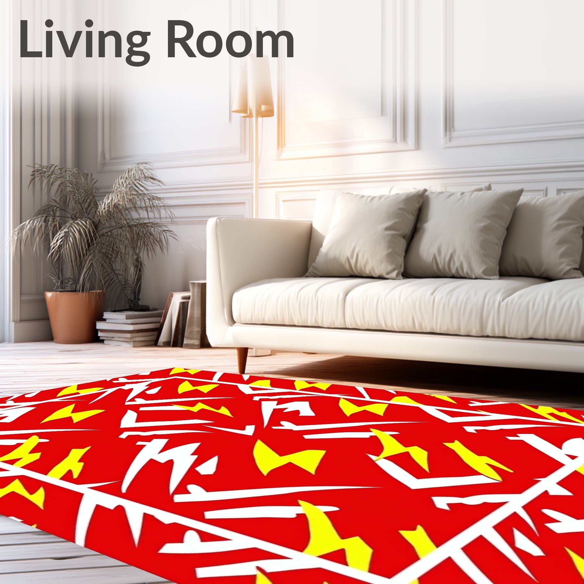 Bold Red Yellow White Lightning Pattern Rug