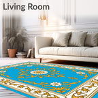 Elaborate Golden Floral Medallion Rug
