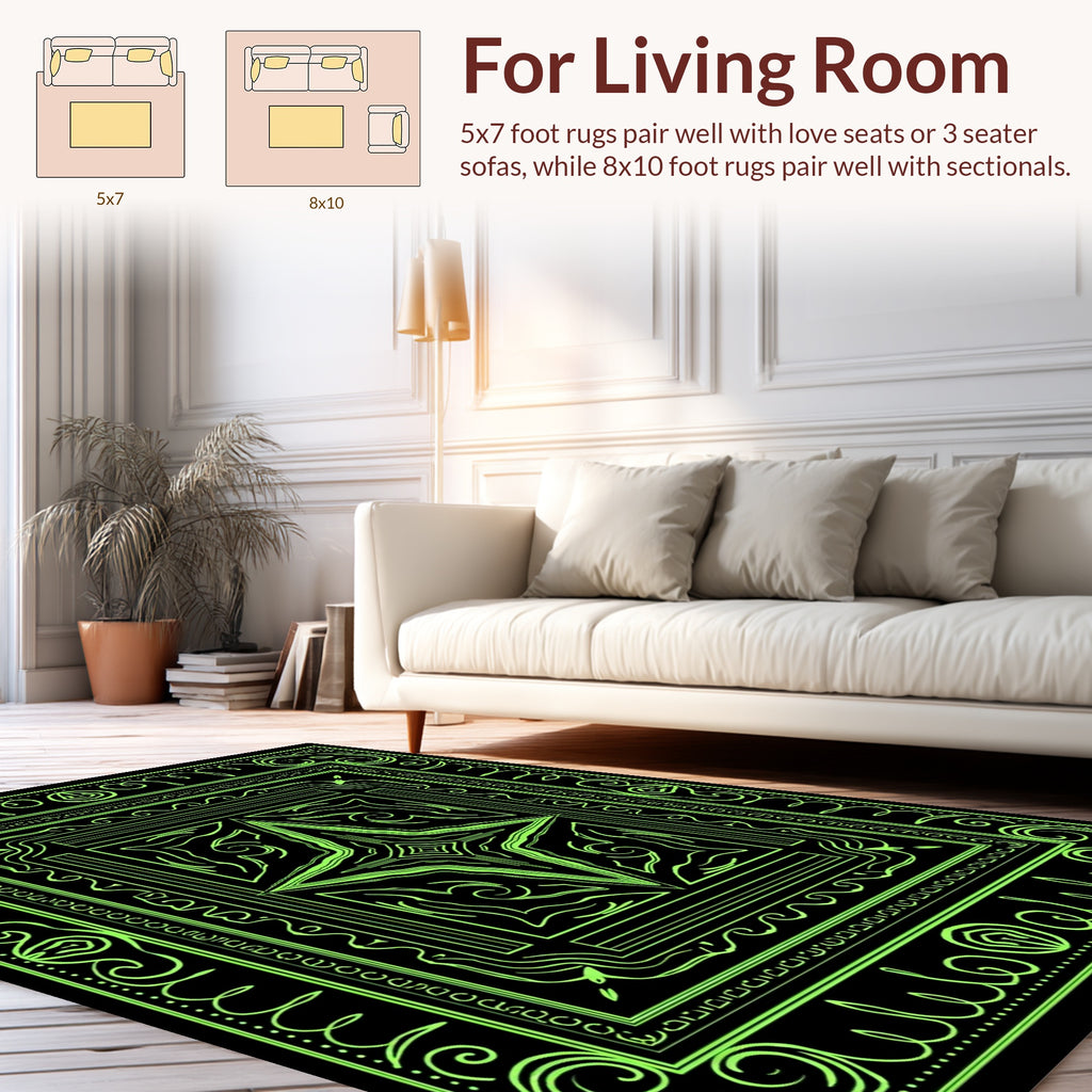 Neon Green Abstract Star Mandala Design Rug