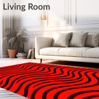 Bold Red Black Wavy Stripes Rug