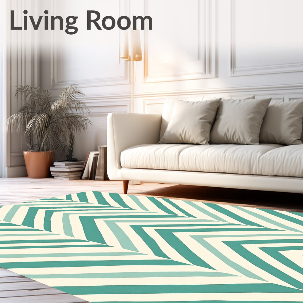 Teal Cream Chevron Patterned Rug