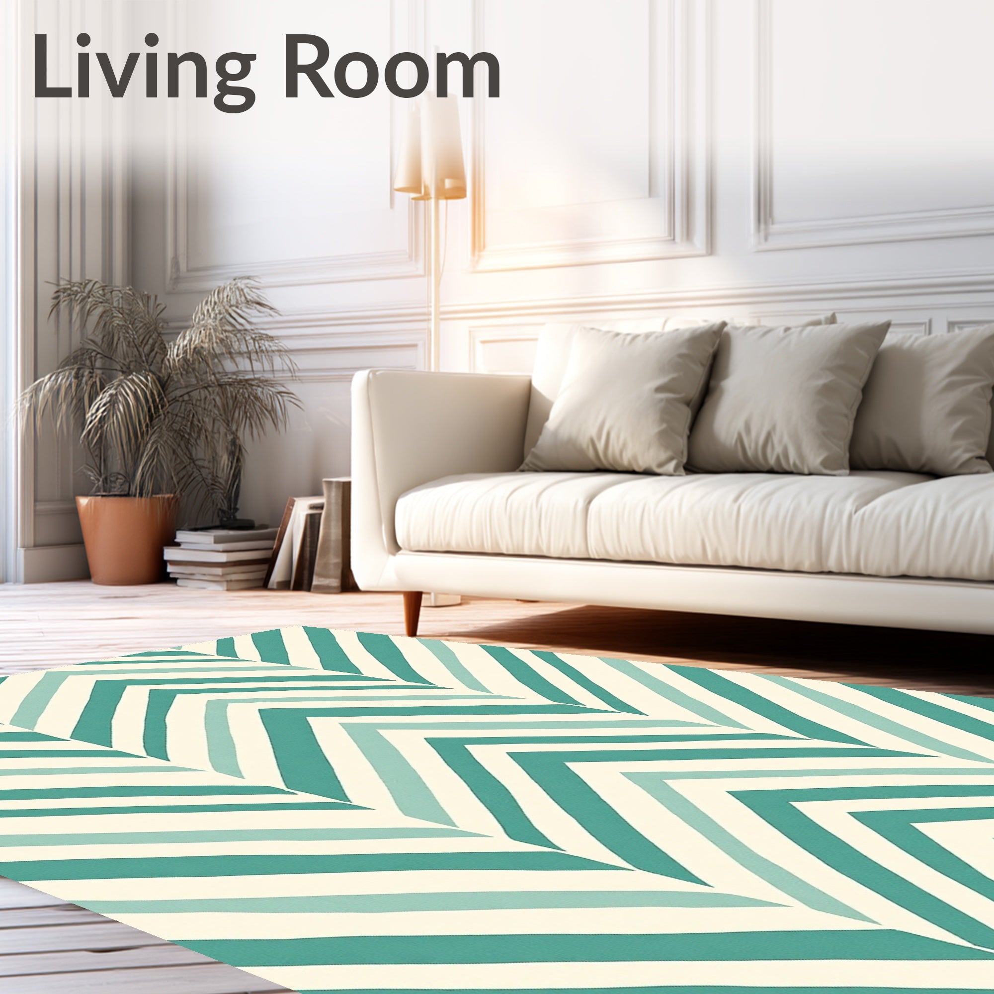 Teal Cream Chevron Patterned Rug