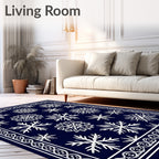 Deep Blue Snowflake Winter Celebration Rug