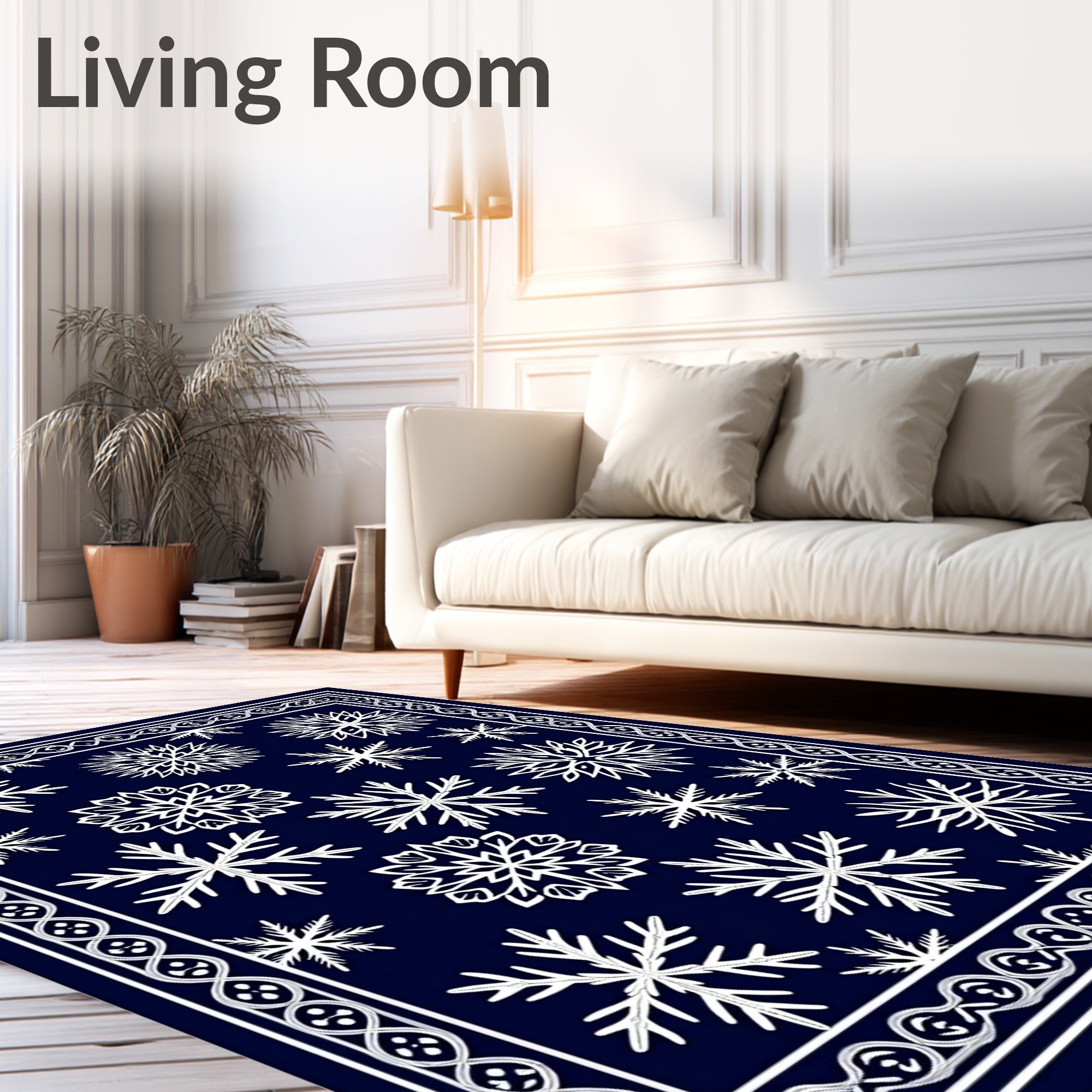 Deep Blue Snowflake Winter Celebration Rug
