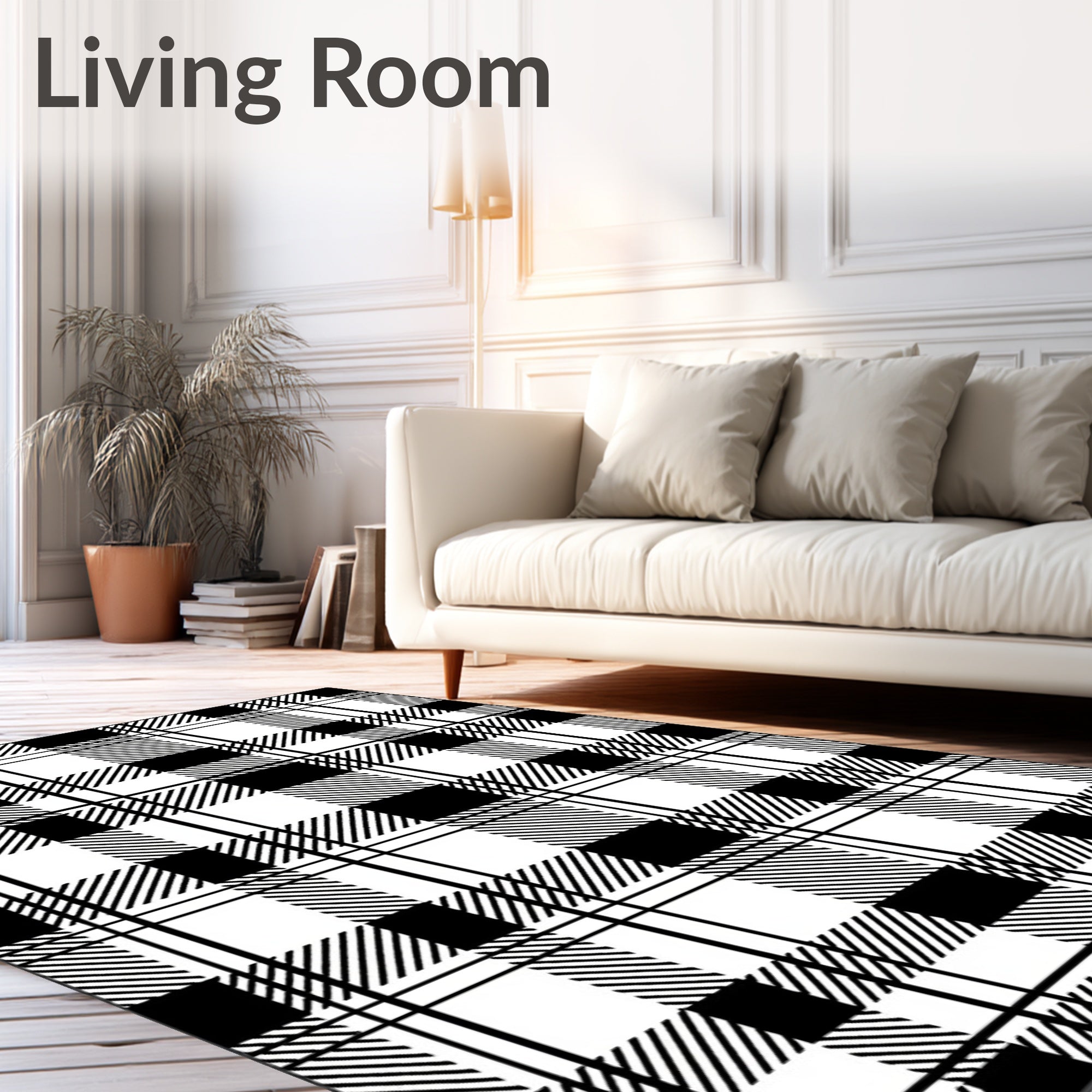 Classic Black White Plaid Check Rug