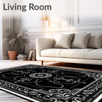 Classic Black White Floral Pattern Rug