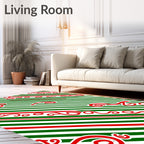 Red Swirl Green Stripe Diagonal Rug
