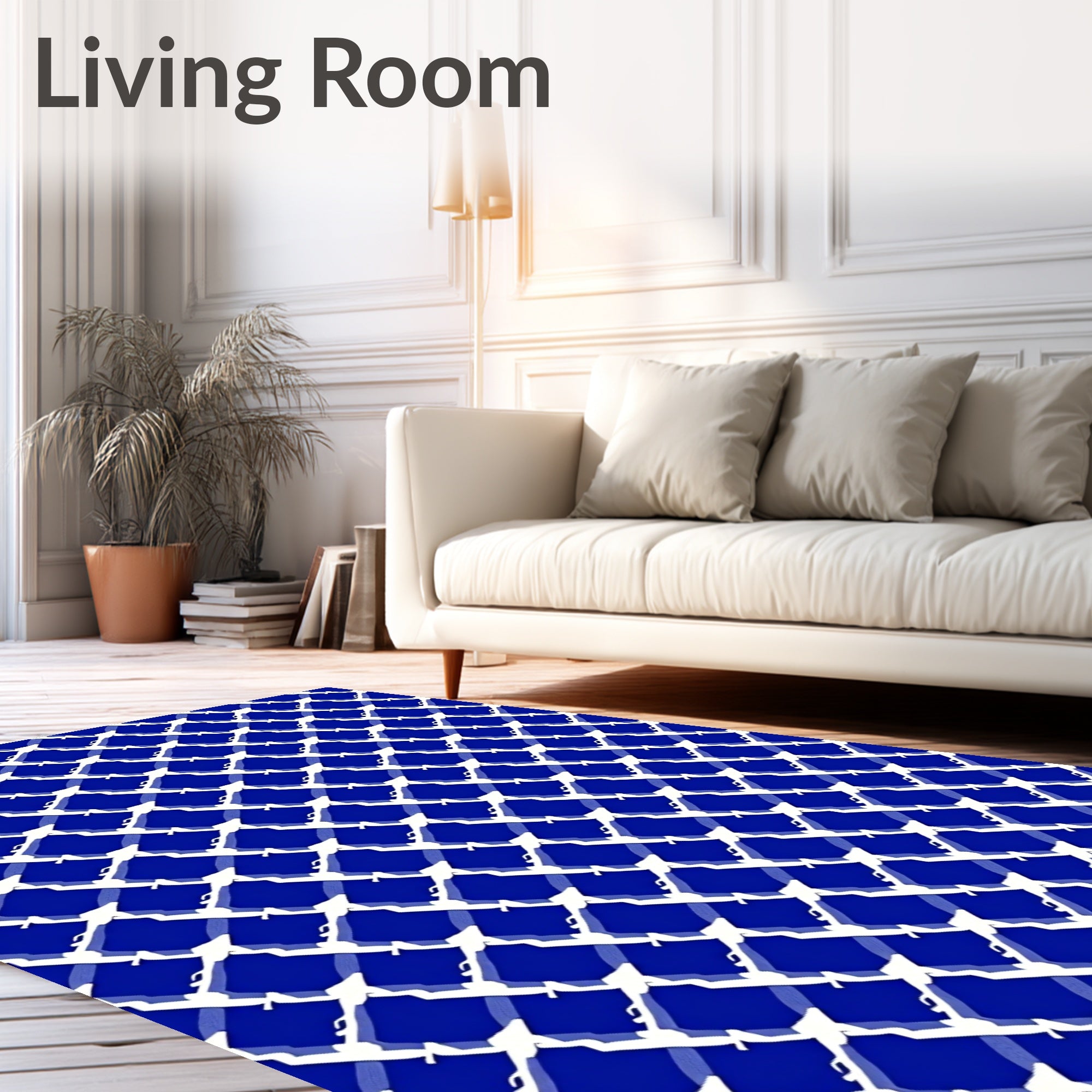 Diagonal White Grid Pattern Rug
