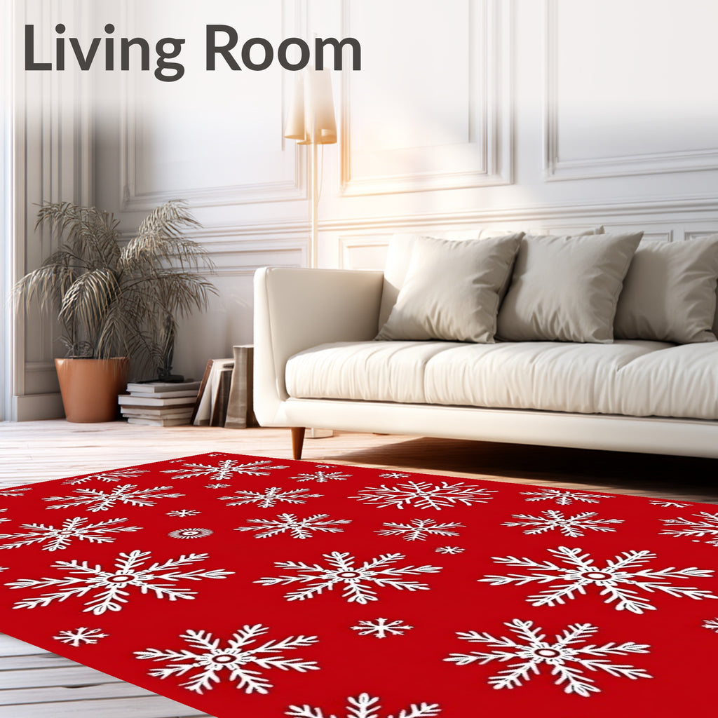 Red White Snowflake Pattern Rug