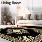 Gold Floral Damask Pattern Traditional Rug