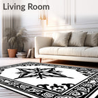 Ornate Black White Geometric Mandala Rug