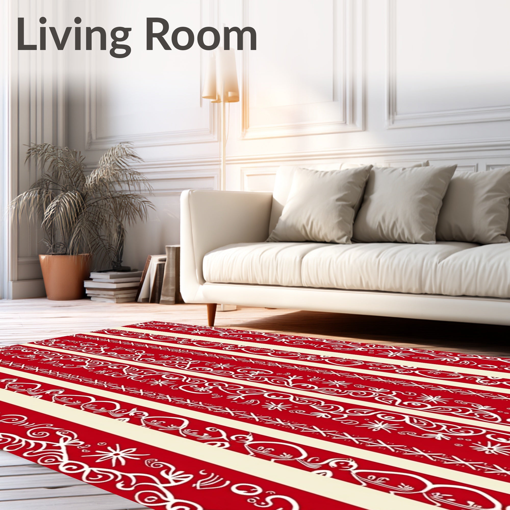 Red Cream Ornate Stripe Pattern Rug