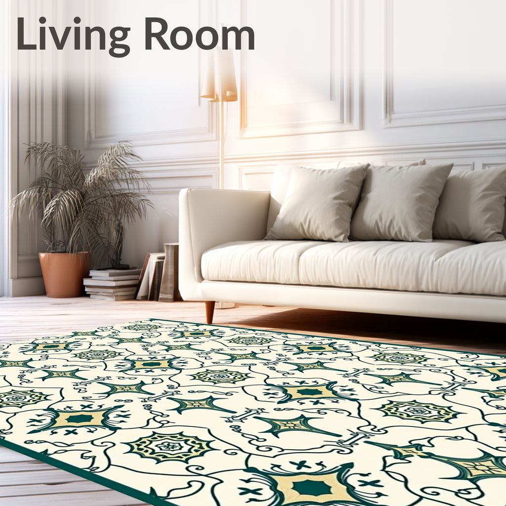 Elegant Teal Floral Pattern Medallion Rug