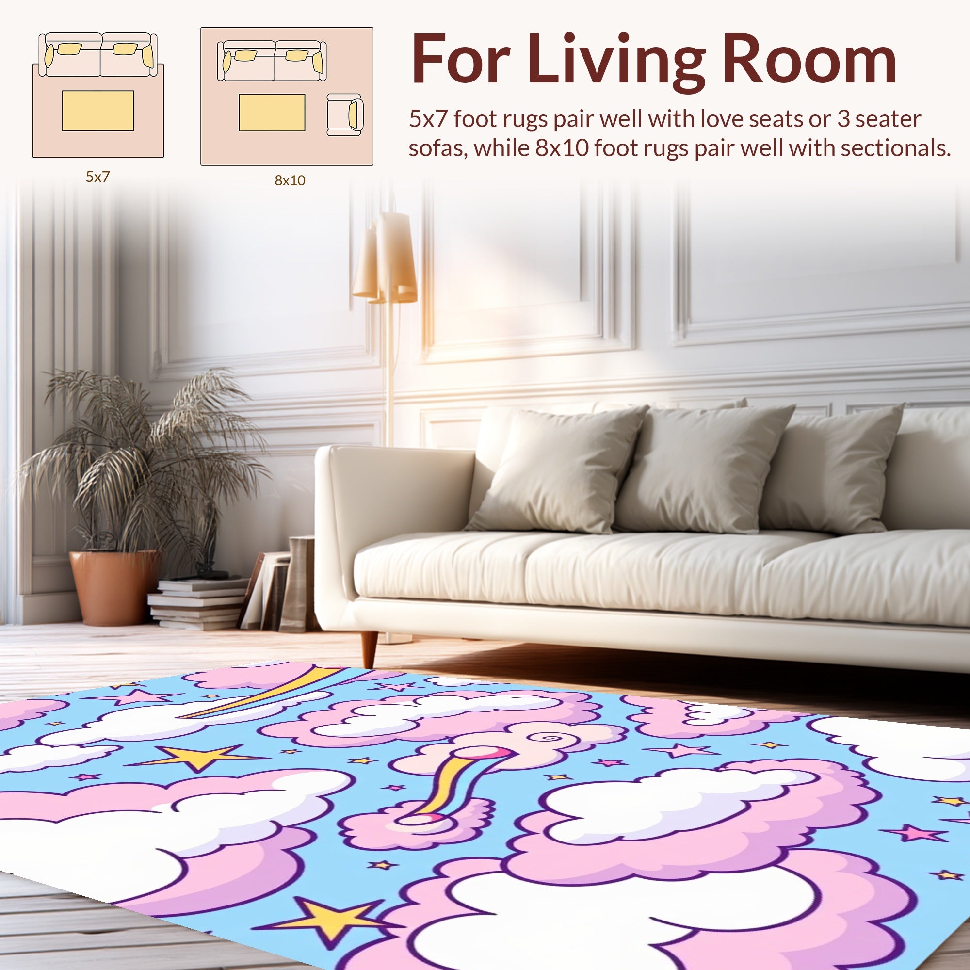 Dreamy Clouds And Stars Pattern Rug