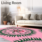 Pink Teal Leaf Mandala Pattern Rug