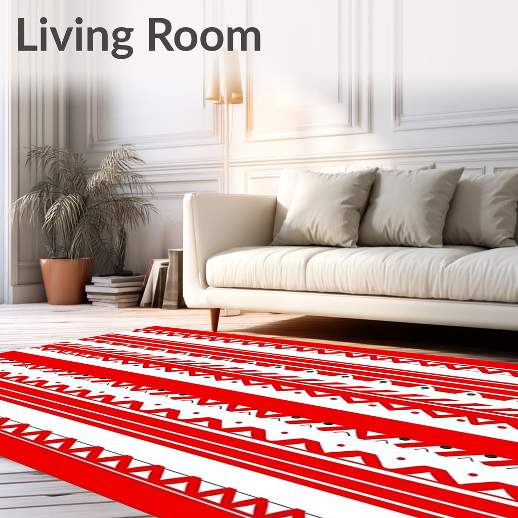 Red White Vertical Stripe Pattern Design Rug