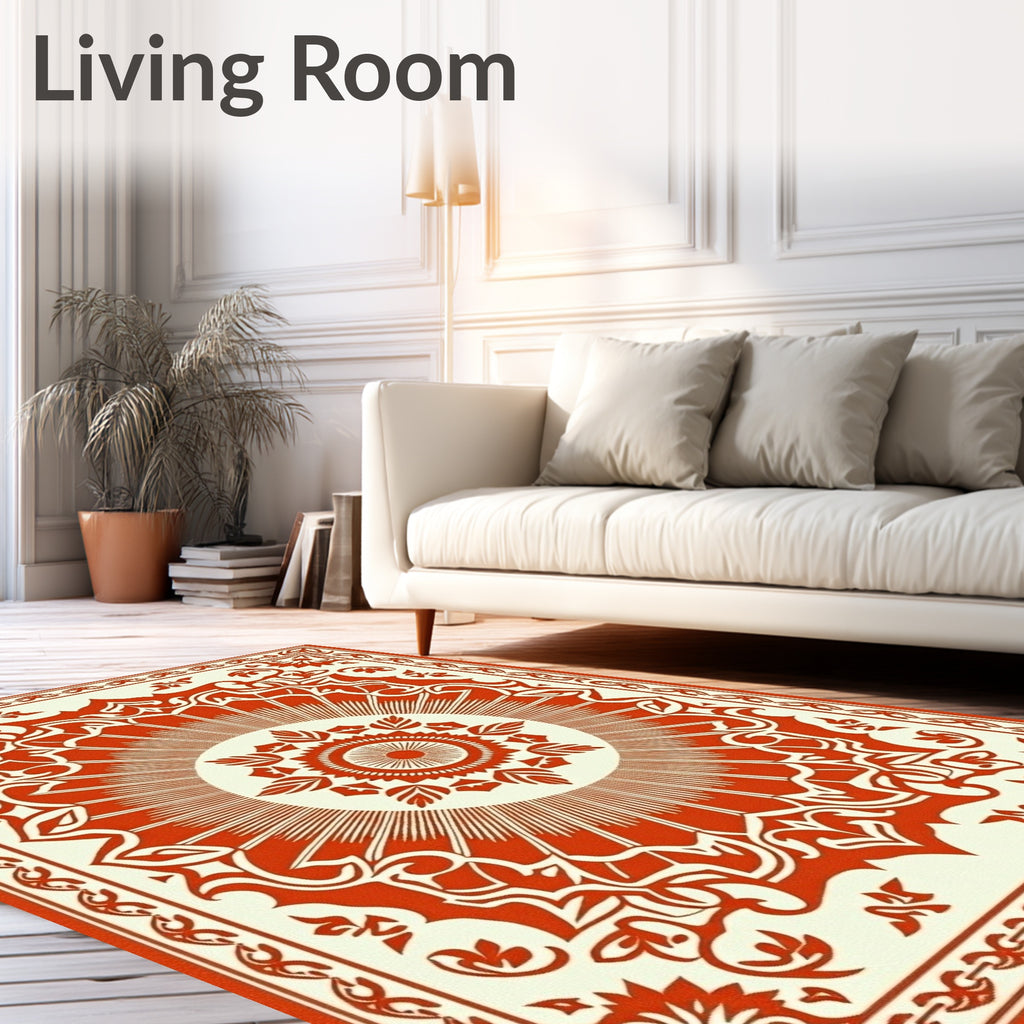 Orange Red Floral Sunburst Ornament Rug