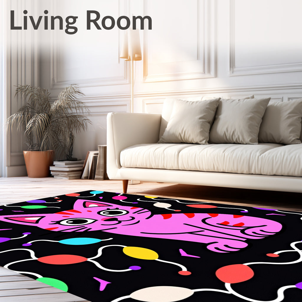 Pink Cat With Colorful Festive Lights Rug