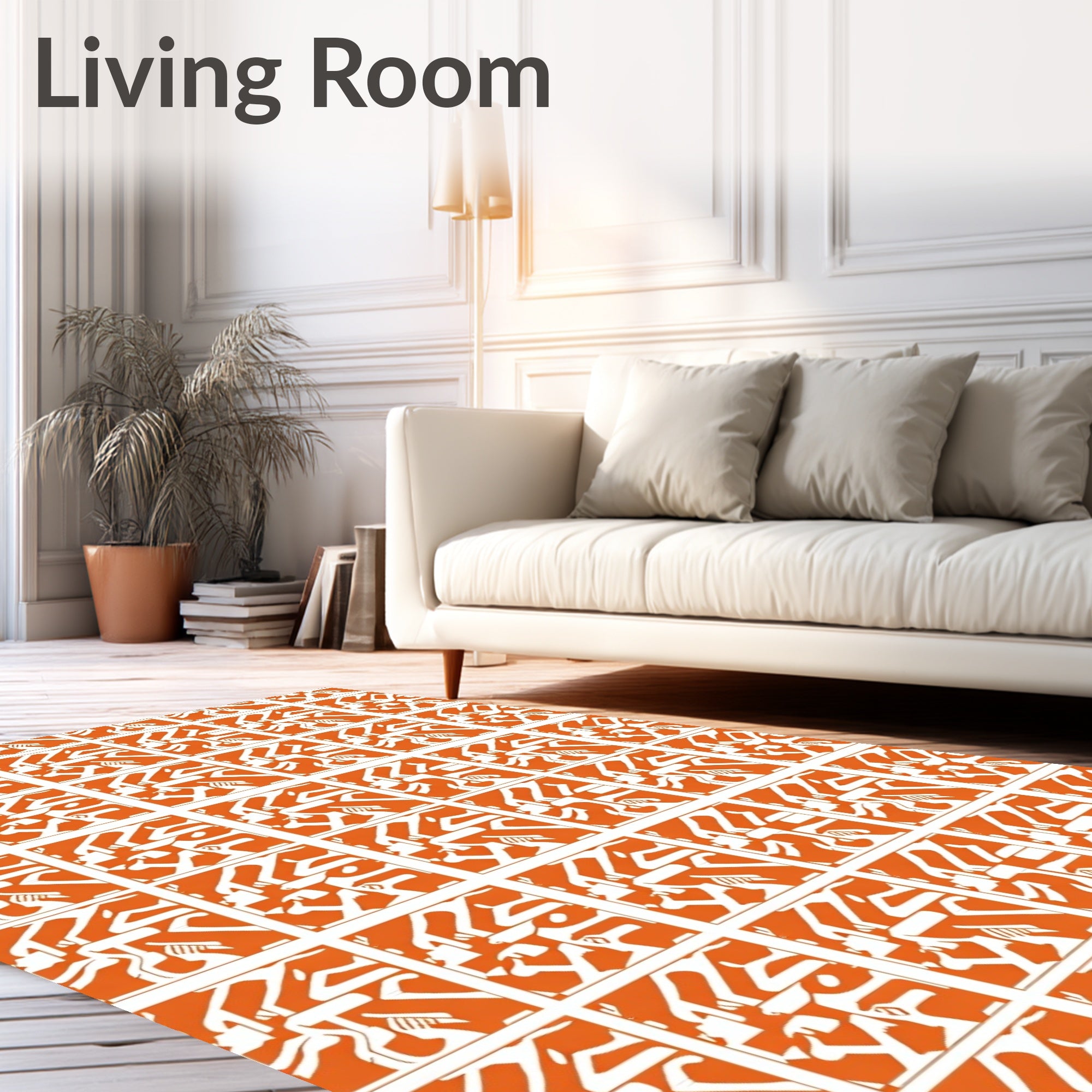 Bold Orange White Abstract Pattern Rug