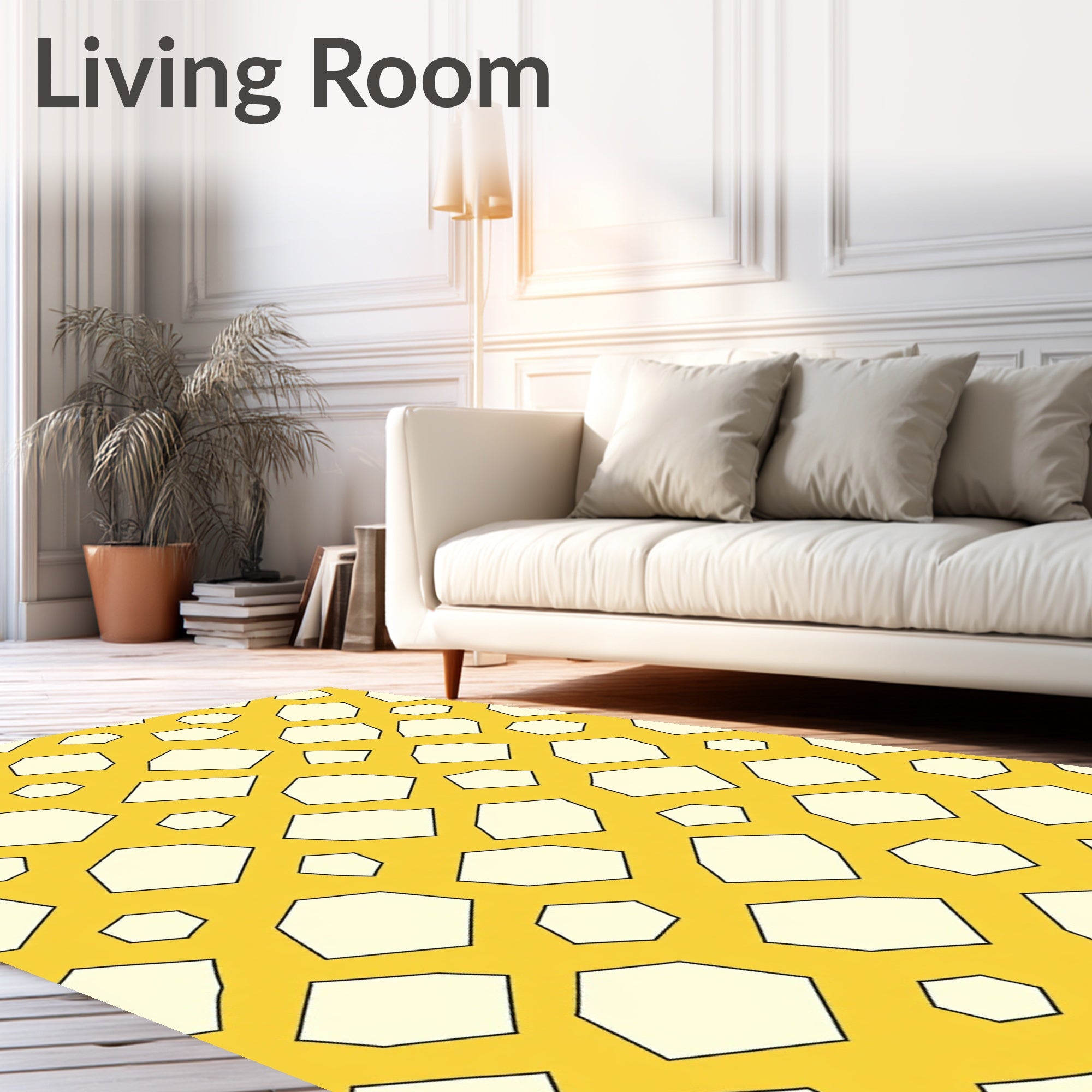 Abstract Geometric Yellow White Pattern Rug