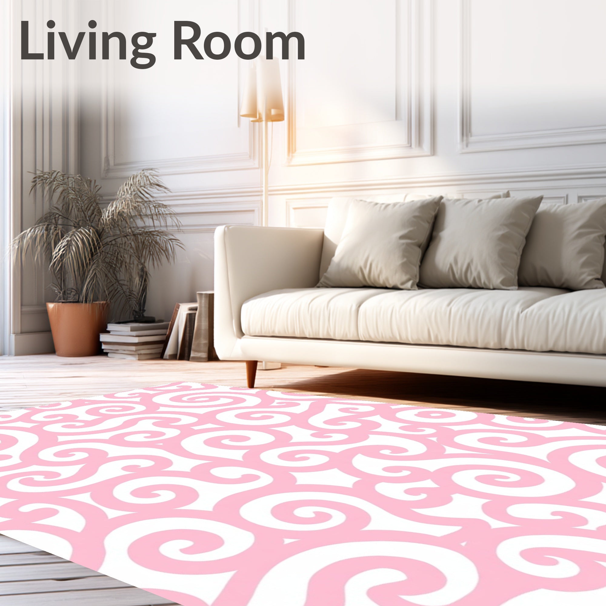 Delicate Swirls Pink White Pattern Rug