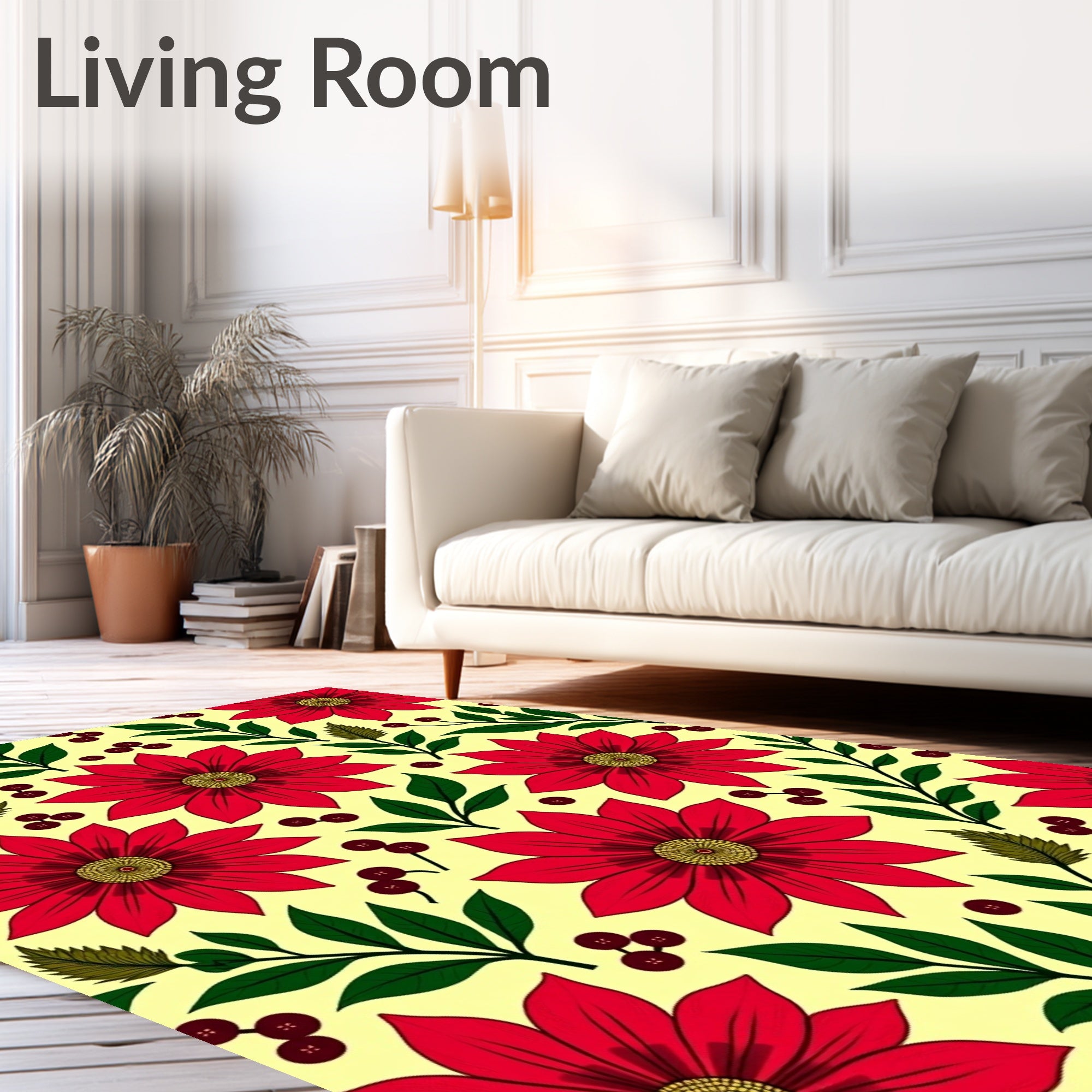 Bold Red floral Festive Pattern Design Rug