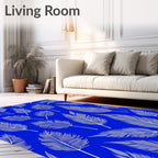 White Feather Pattern on Blue Canvas Rug